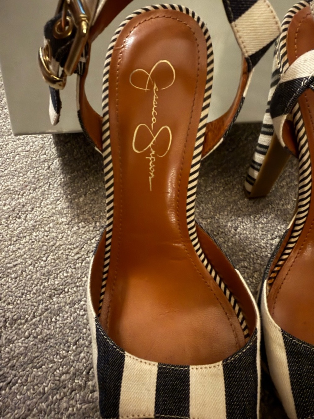 Jessica Simpson Navy and White Striped Platform Heels - Picture 5 of 11